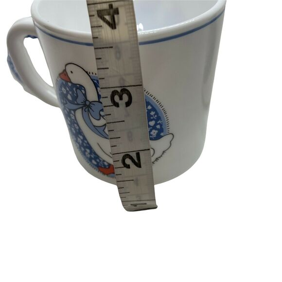 Goose Print Coffee Mug Vintage Arcopal France White Blue Ribbon Set Of Four - Picture 9 of 16